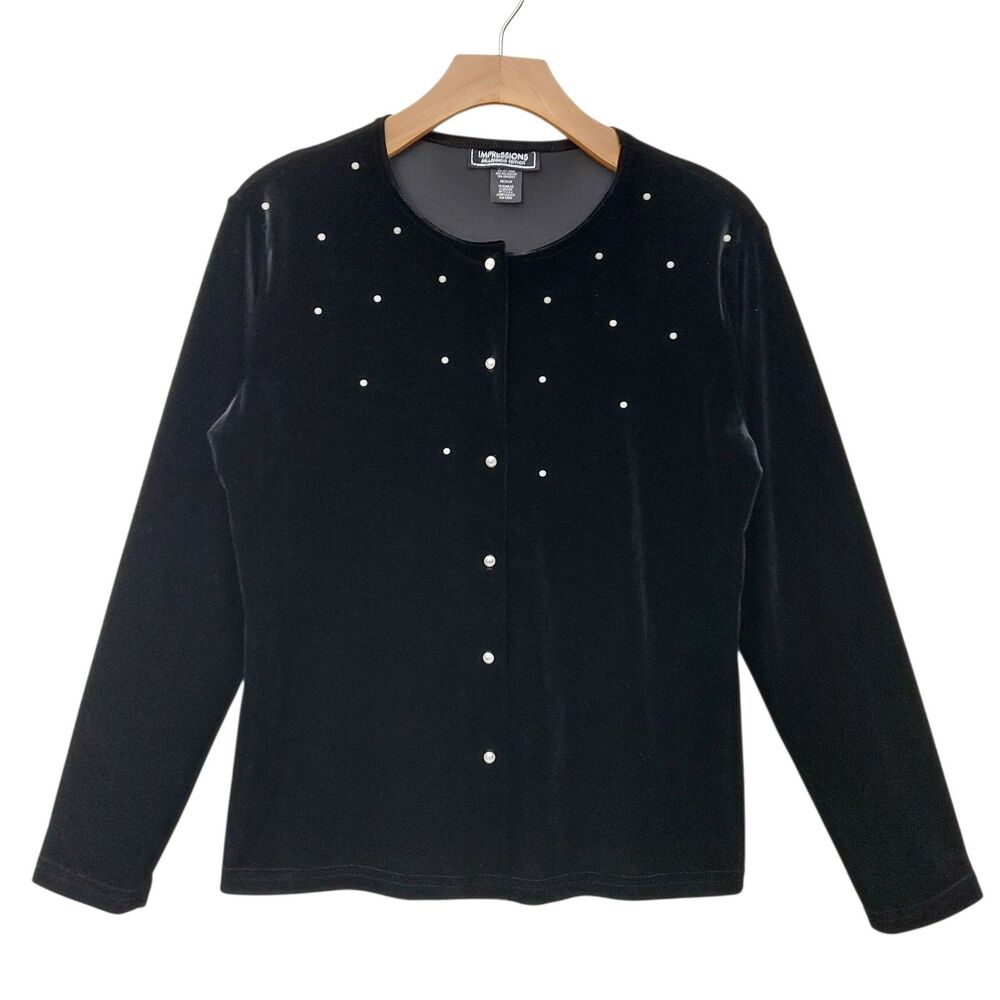 Vintage Impressions Millennium Edition Velvet Pearl Top Womens Medium Black Y2K